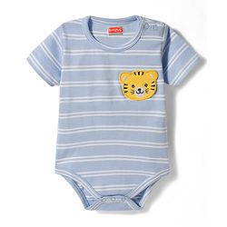Babyhug 100% Cotton Interlock Knit Half Sleeves Onesie With Leggings & Cap & Lion Print With Applique - Multicolor