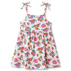 Babyhug 100% Cotton Knit Sleeveless Floral & Butterfly Printed Frocks With Bow Applique Pack Of 2 - Multicolor