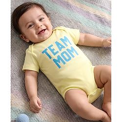 Babyhug 100% Cotton Knit Half Sleeves Text Printed Onesies - Yellow