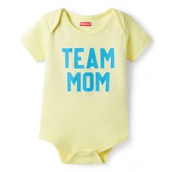 Babyhug 100% Cotton Knit Half Sleeves Text Printed Onesies - Yellow