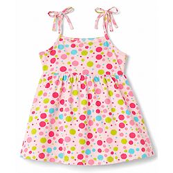 Babyhug 100% Cotton Single Jersey Knit Sleeveless Solid & Polka Dots Printed Frocks with Bow Applique Pack of 2 - Red