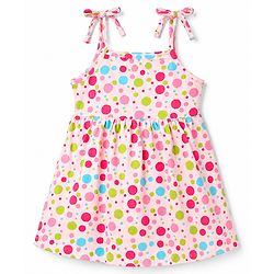 Babyhug 100% Cotton Single Jersey Knit Sleeveless Solid & Polka Dots Printed Frocks with Bow Applique Pack of 2 - Red