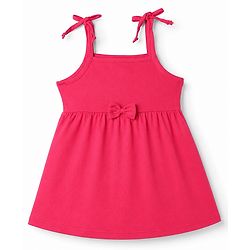 Babyhug 100% Cotton Single Jersey Knit Sleeveless Solid & Polka Dots Printed Frocks with Bow Applique Pack of 2 - Red