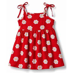 Babyhug Cotton Knit One Piece Dresses/Frocks with Shoulder Straps All Over Floral Prints Multi Color Newborn