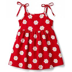 Babyhug Cotton Knit One Piece Dresses/Frocks with Shoulder Straps All Over Floral Prints Multi Color Newborn