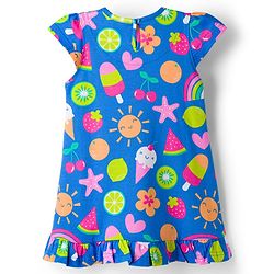 Babyhug Cotton Knit Half Sleeves Nighty with Tropical Theme Print - Blue