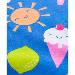 Babyhug Cotton Knit Half Sleeves Nighty with Tropical Theme Print - Blue