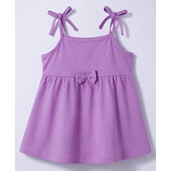 Babyhug 100% Cotton Knit Shoulder Strap Frocks With Bow Applique Pack Of 2 - Multicolor