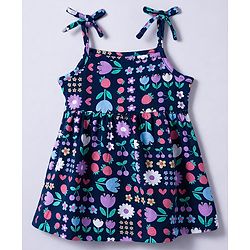 Babyhug 100% Cotton Knit Shoulder Strap Frocks With Bow Applique Pack Of 2 - Multicolor