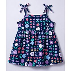 Babyhug 100% Cotton Knit Shoulder Strap Frocks With Bow Applique Pack Of 2 - Multicolor