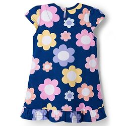 Babyhug Cotton Knit Half Sleeves Nighty with Floral Print - Navy Blue