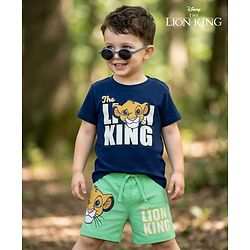 Babyhug Disney Single Jersey Knit Half Sleeve T-Shirt & Shorts Set With Lion King Graphics - Multicolour
