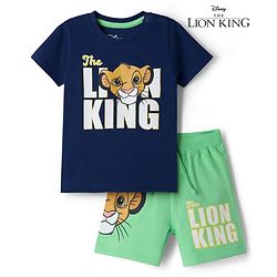 Babyhug Disney Single Jersey Knit Half Sleeve T-Shirt & Shorts Set With Lion King Graphics - Multicolour