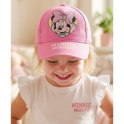 Babyhug Disney Cotton Woven Cap With Mickey Mouse Graphics Pink - Diameter 20 cm