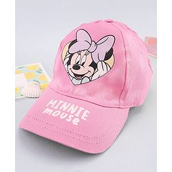 Babyhug Disney Cotton Woven Cap With Mickey Mouse Graphics Pink - Diameter 20 cm