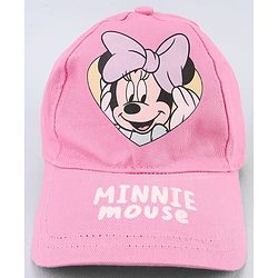 Babyhug Disney Cotton Woven Cap With Mickey Mouse Graphics Pink - Diameter 20 cm