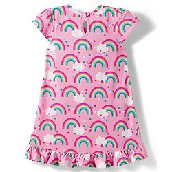 Babyhug Cotton Knit Half Sleeves Nighty with Rainbow Print - Pink