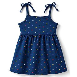 Babyhug 100% Cotton Single Jersey Knit Sleeveless Solid & Polka Dots Printed Frocks with Bow Applique Pack of 2 - Red & Navy