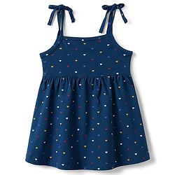 Babyhug 100% Cotton Single Jersey Knit Sleeveless Solid & Polka Dots Printed Frocks with Bow Applique Pack of 2 - Red & Navy