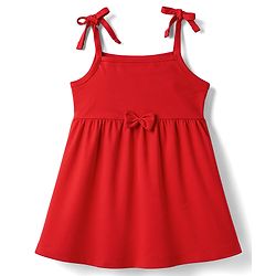 Babyhug 100% Cotton Single Jersey Knit Sleeveless Solid & Polka Dots Printed Frocks with Bow Applique Pack of 2 - Red & Navy