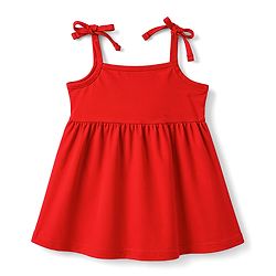 Babyhug 100% Cotton Single Jersey Knit Sleeveless Solid & Polka Dots Printed Frocks with Bow Applique Pack of 2 - Red & Navy