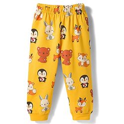 Babyhug Cotton Knit Full Sleeves Co-ords T-Shirt & Pajama Night Suit with Animal Print - Yellow
