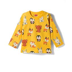 Babyhug Cotton Knit Full Sleeves Co-ords T-Shirt & Pajama Night Suit with Animal Print - Yellow