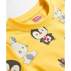 Babyhug Cotton Knit Full Sleeves Co-ords T-Shirt & Pajama Night Suit with Animal Print - Yellow