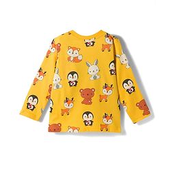 Babyhug Cotton Knit Full Sleeves Co-ords T-Shirt & Pajama Night Suit with Animal Print - Yellow
