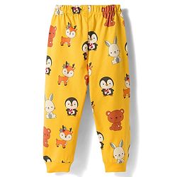 Babyhug Cotton Knit Full Sleeves Co-ords T-Shirt & Pajama Night Suit with Animal Print - Yellow