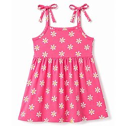 Babyhug 100% Cotton Knit Sleeveless Floral Printed Frocks With Bow Applique Pack Of 2 - Multicolor