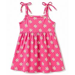 Babyhug 100% Cotton Knit Sleeveless Floral Printed Frocks With Bow Applique Pack Of 2 - Multicolor