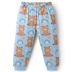 Babyhug Cotton Knit Full Sleeves T-Shirt & Pyjama Night Suit With Teddy Bear & Rainbow Print - Blue