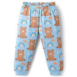 Babyhug Cotton Knit Full Sleeves T-Shirt & Pyjama Night Suit With Teddy Bear & Rainbow Print - Blue