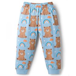 Babyhug Cotton Knit Full Sleeves T-Shirt & Pyjama Night Suit With Teddy Bear & Rainbow Print - Blue