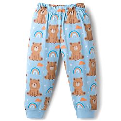 Babyhug Cotton Knit Full Sleeves T-Shirt & Pyjama Night Suit With Teddy Bear & Rainbow Print - Blue