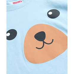 Babyhug Cotton Knit Full Sleeves T-Shirt & Pyjama Night Suit With Teddy Bear & Rainbow Print - Blue