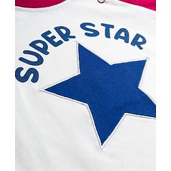 Babyhug Cotton Knit Full Raglan Sleeves T-Shirt & Pyjama Night Suit With Super Star Print - White