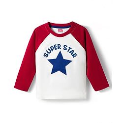 Babyhug Cotton Knit Full Raglan Sleeves T-Shirt & Pyjama Night Suit With Super Star Print - White