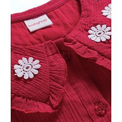 Babyhug 100% Cotton Crepe Woven Sleeveless Top with Floral Embroidery Detailing - Red