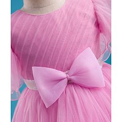 Babyhug Woven Frill Sleeves 5 Layer Party Gown with Sequin Detailing & Bow Applique - Light Pink