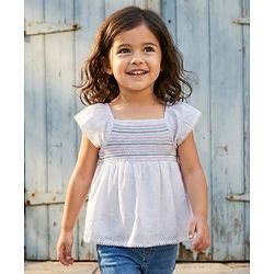 Babyhug Cotton Woven Swiss Dot Sleeveless Top with Smocking Detailing - White