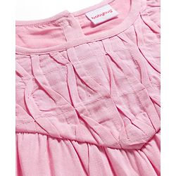 Babyhug Rayon Woven Half Puffed Sleeves Solid Colour Frock Style Top with Pleats Detailing - Pink