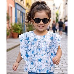 Babyhug Cotton Cambric Woven Half Sleeves Woven Floral Printed Top - Multicolour