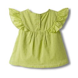 Babyhug Cotton Swiss Dot Woven Half Sleeves Floral Embroidered Top - Olive Green