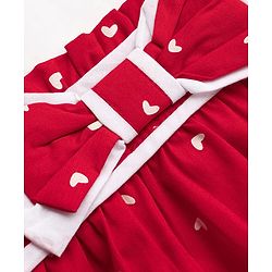 Babyhug Cotton Woven Sleeveless Heart Printed Top with Bow Applique - Red