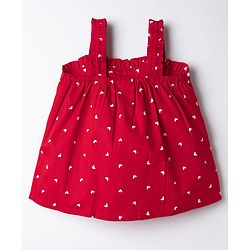 Babyhug Cotton Woven Sleeveless Heart Printed Top with Bow Applique - Red