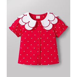 Babyhug Cotton Woven Top with All Over Heart Print Half Sleeves Peter Pan Collar Multi Color 6-9 Months