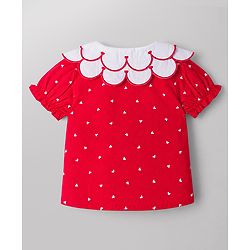 Babyhug Cotton Woven Top with All Over Heart Print Half Sleeves Peter Pan Collar Multi Color 6-9 Months
