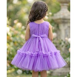 Babyhug Mesh Woven Sleeveless Party Dress With Floral Corsage & Yoke Pleating - Lavender